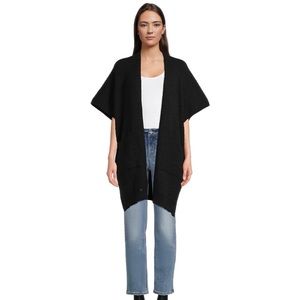 COPY - Time and Tru Women's Ribbed Sweater Cape with Pockets, One Size, Black S…